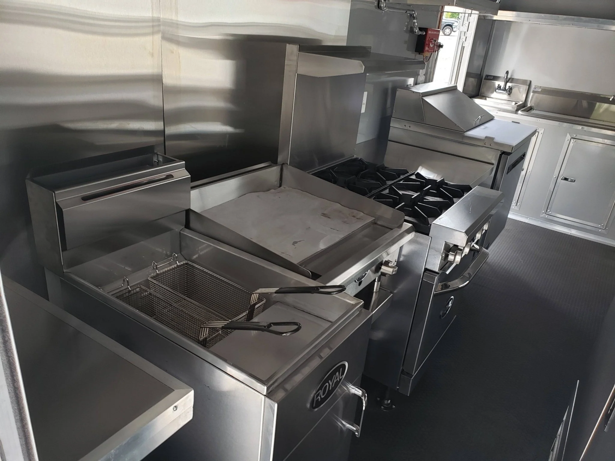845-8.5-x-28-charcoal-gray-bbq-porch-concession-food-trailer-with-restroom-and-appliances-8.webp 8.5' x 28' Charcoal Gray BBQ Porch Concession Food Trailer with Restroom And Appliances