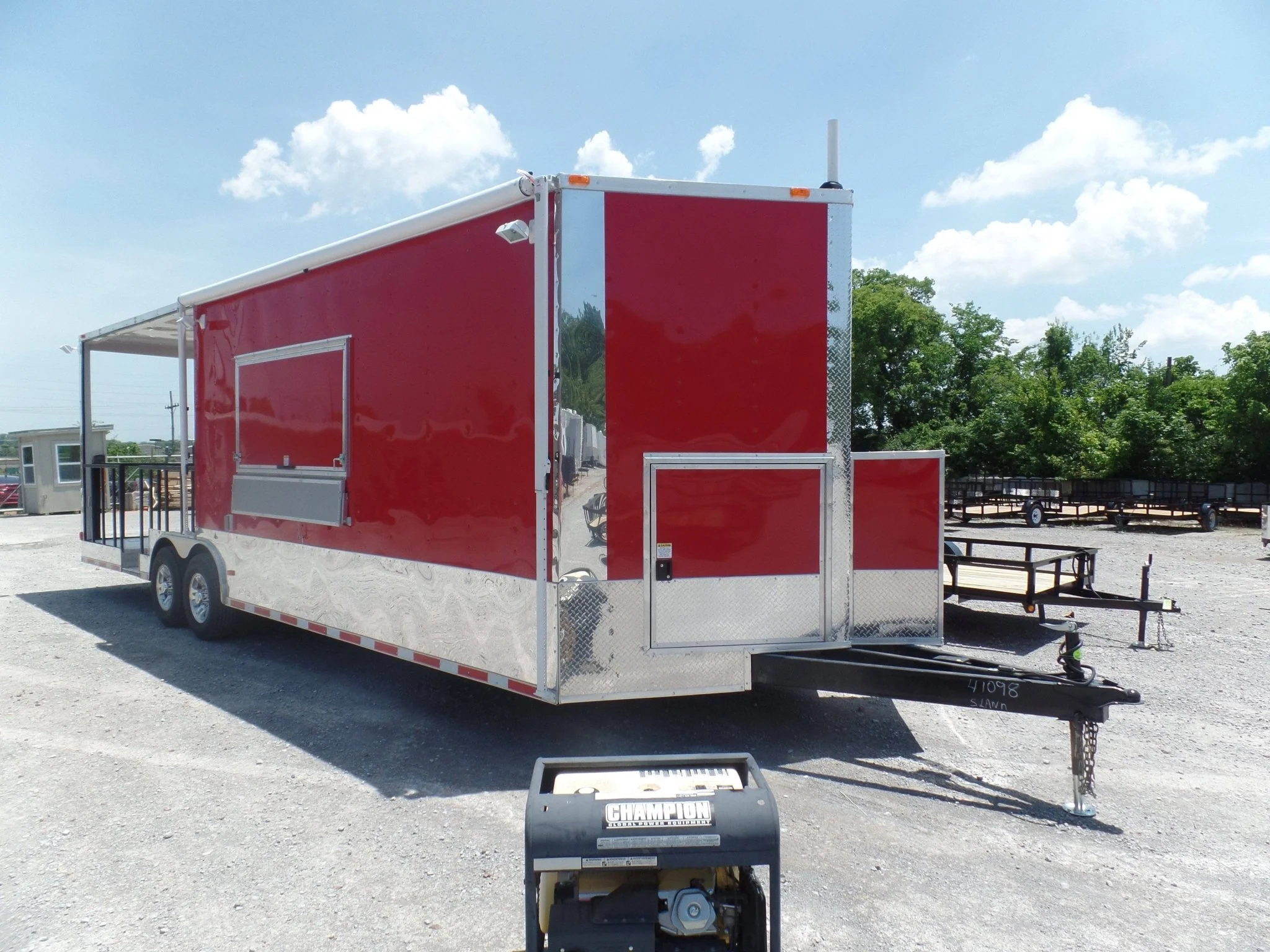 852-8.5-x-28-concession-bbq-food-trailer-red-event-catering-8.webp 8.5' x 28' Concession BBQ Food Trailer Red Event Catering