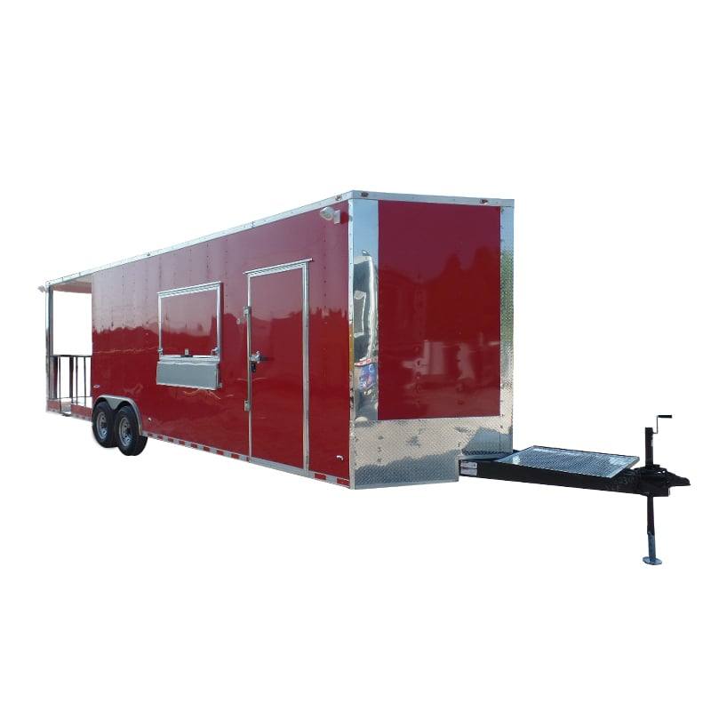 854-8.5-x-28-concession-food-trailer-red-bbq-event-catering-1.jpg 8.5' x 28' Concession Food Trailer Red BBQ Event Catering