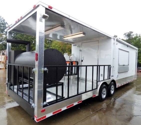 858-8.5-x-28-concession-food-trailer-white-bbq-catering-event-2.jpg 8.5' x 28' Concession Food Trailer White BBQ Catering Event