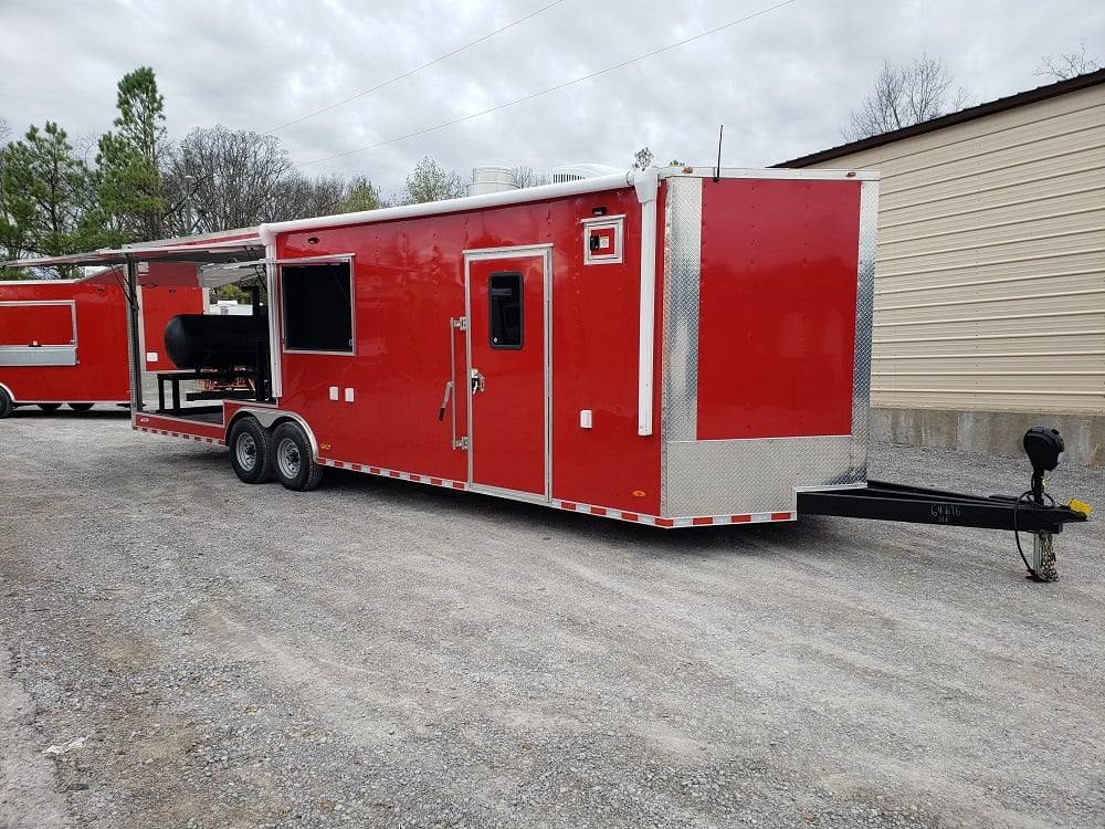 865-8.5-x-28-red-bbq-smoker-food-concession-trailer-1.jpg 8.5' x 28' Red BBQ Smoker Food Concession Trailer