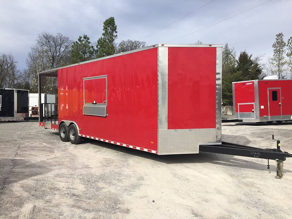 868-8.5-x-28-victory-red-porch-style-enclosed-trailer-storage-1.jpg 8.5' x 28' Victory Red Porch Style Enclosed Trailer Storage