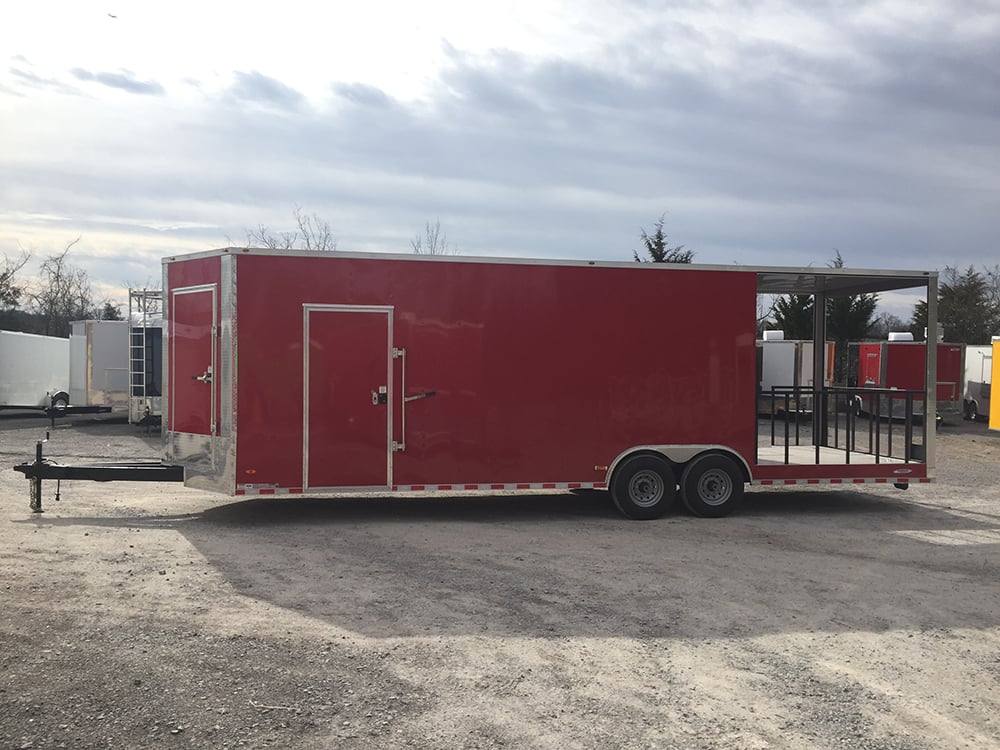 868-8.5-x-28-victory-red-porch-style-enclosed-trailer-storage-2.jpg 8.5' x 28' Victory Red Porch Style Enclosed Trailer Storage