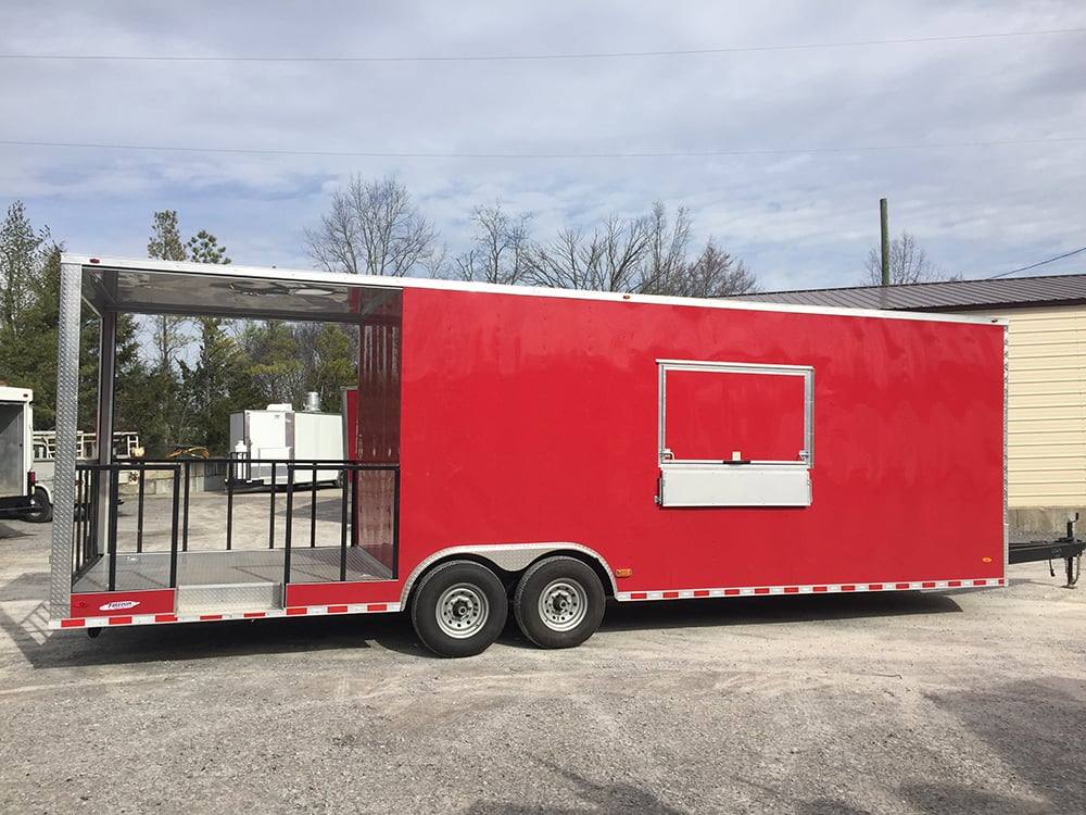 868-8.5-x-28-victory-red-porch-style-enclosed-trailer-storage-4.jpg 8.5' x 28' Victory Red Porch Style Enclosed Trailer Storage