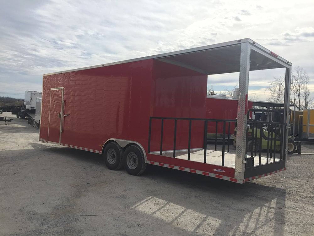 868-8.5-x-28-victory-red-porch-style-enclosed-trailer-storage-6.jpg 8.5' x 28' Victory Red Porch Style Enclosed Trailer Storage