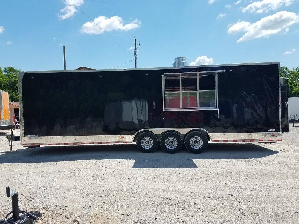 871-8.5-x-30-black-flat-nose-w-header-cap-concession-food-trailer-2.jpg 8.5' x 30' Black Flat Nose w/ Header Cap Concession Food Trailer