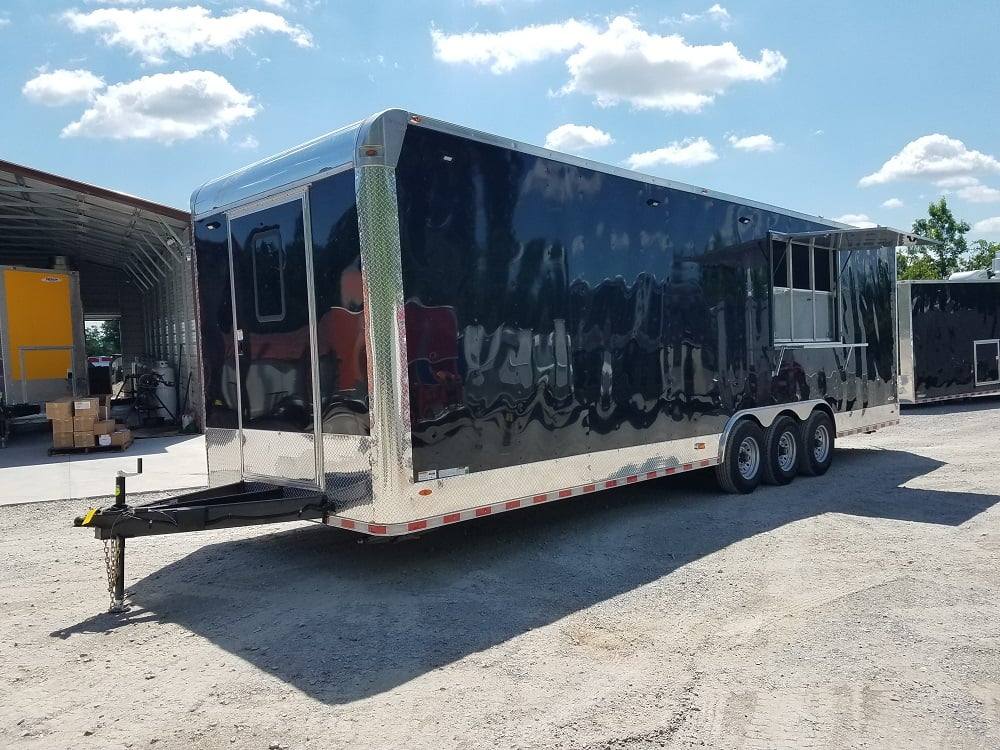 871-8.5-x-30-black-flat-nose-w-header-cap-concession-food-trailer-4.jpg 8.5' x 30' Black Flat Nose w/ Header Cap Concession Food Trailer