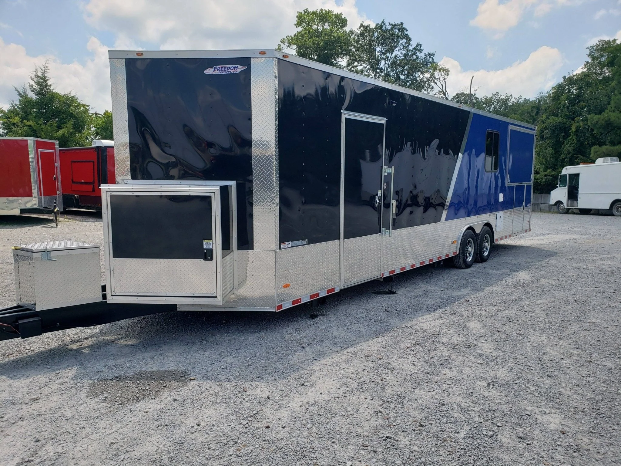 873-8.5-x-30-black-and-cobalt-blue-bbq-porch-style-concession-trailer-11.webp 8.5' x 30' Black and Cobalt Blue BBQ Porch Style Concession Trailer