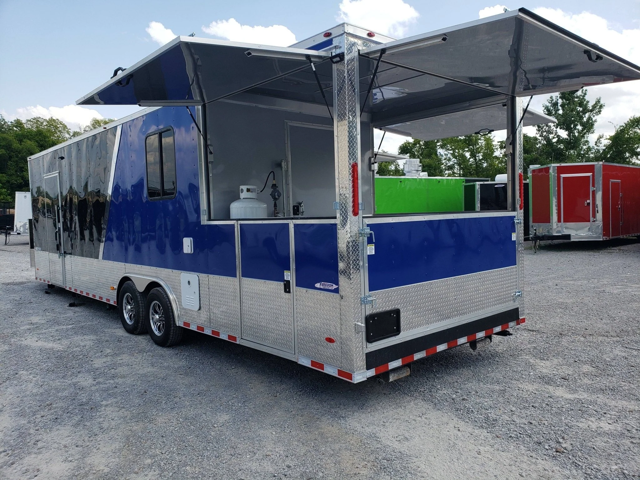 873-8.5-x-30-black-and-cobalt-blue-bbq-porch-style-concession-trailer-20.webp 8.5' x 30' Black and Cobalt Blue BBQ Porch Style Concession Trailer