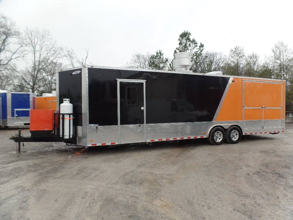 874-8.5-x-30-black-and-orange-porch-style-concession-food-trailer-with-restroom-16.jpg 8.5' x 30' Black and Orange Porch Style Concession Food Trailer with Restroom