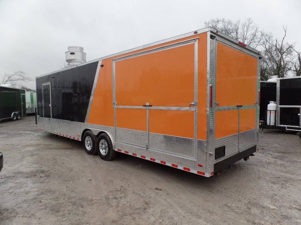 874-8.5-x-30-black-and-orange-porch-style-concession-food-trailer-with-restroom-20.jpg 8.5' x 30' Black and Orange Porch Style Concession Food Trailer with Restroom
