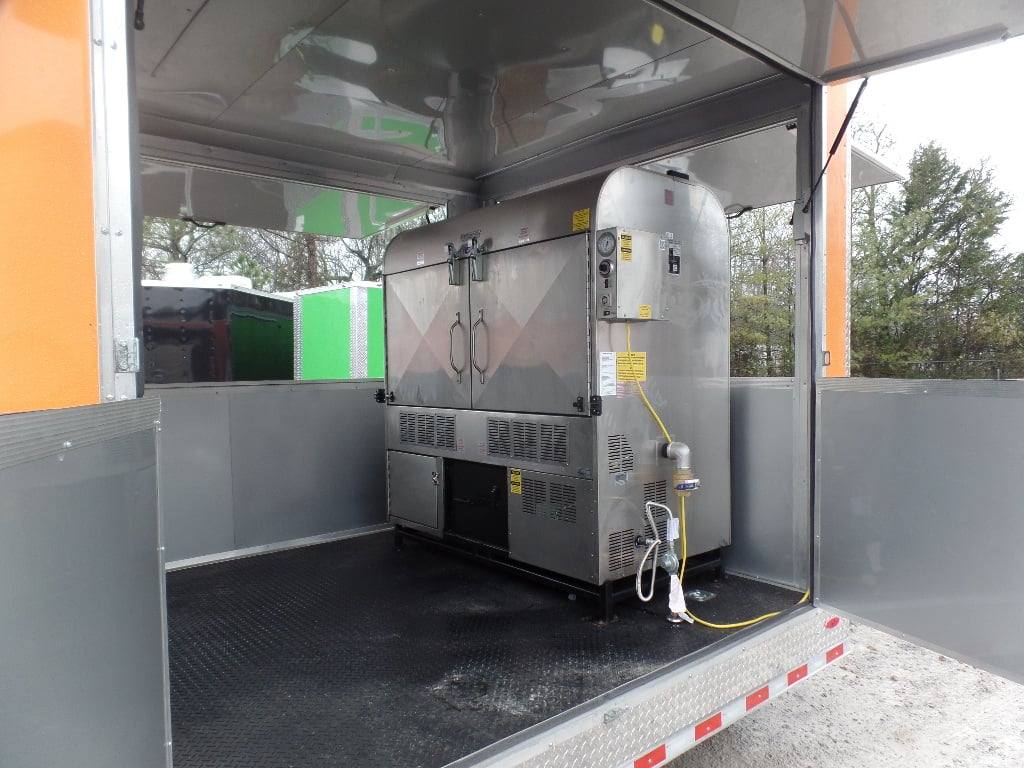 874-8.5-x-30-black-and-orange-porch-style-concession-food-trailer-with-restroom-22.jpg 8.5' x 30' Black and Orange Porch Style Concession Food Trailer with Restroom