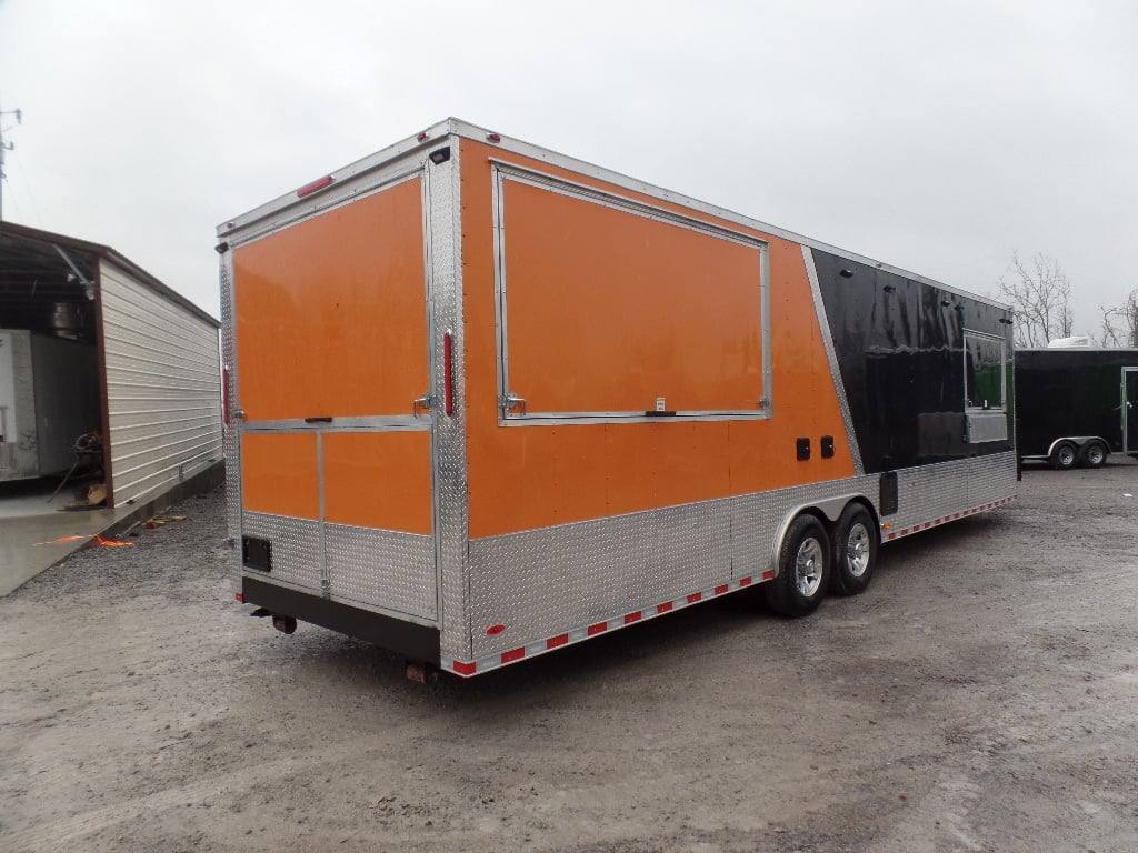 874-8.5-x-30-black-and-orange-porch-style-concession-food-trailer-with-restroom-26.jpg 8.5' x 30' Black and Orange Porch Style Concession Food Trailer with Restroom