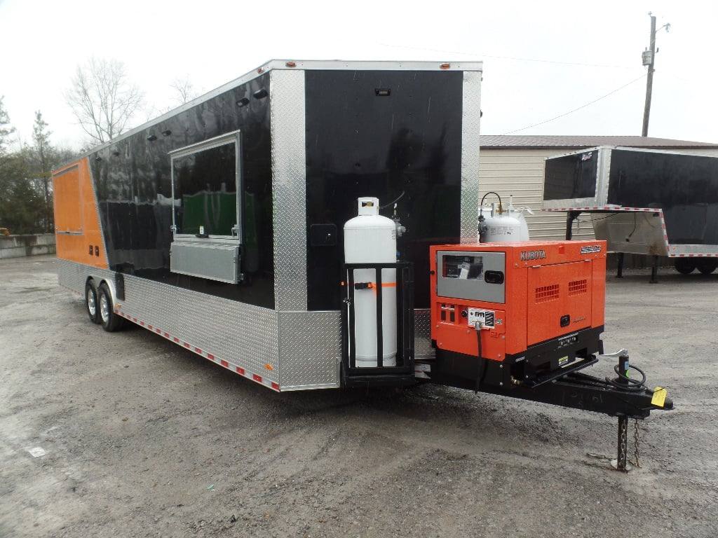 875-8.5-x-30-black-and-orange-porch-style-concession-trailer-with-restroom-and-appliances-8.jpg 8.5' x 30' Black and Orange Porch Style Concession Trailer with Restroom and Appliances