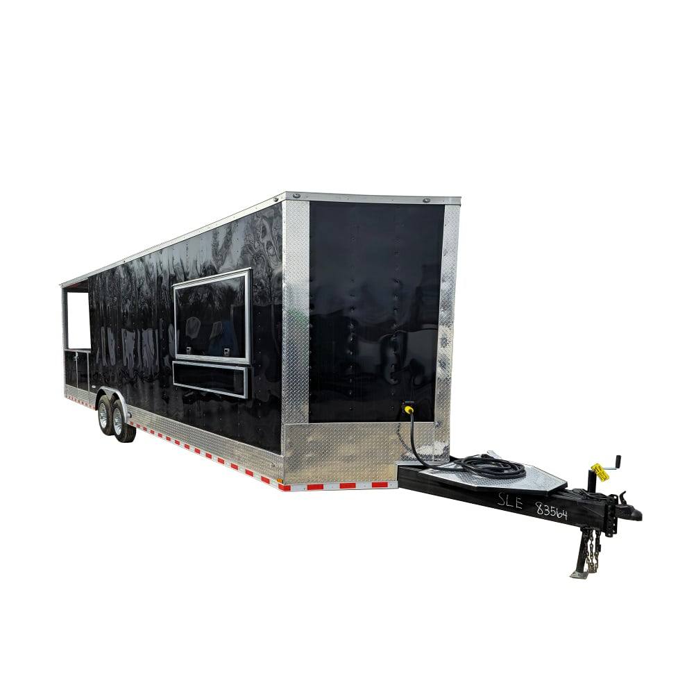 876-8.5-x-30-black-bbq-porch-concession-trailer-vending-1.jpg 8.5' X 30' Black BBQ Porch Concession Trailer Vending