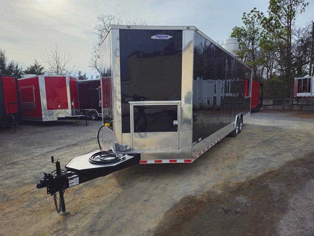 876-8.5-x-30-black-bbq-porch-concession-trailer-vending-3.jpg 8.5' X 30' Black BBQ Porch Concession Trailer Vending