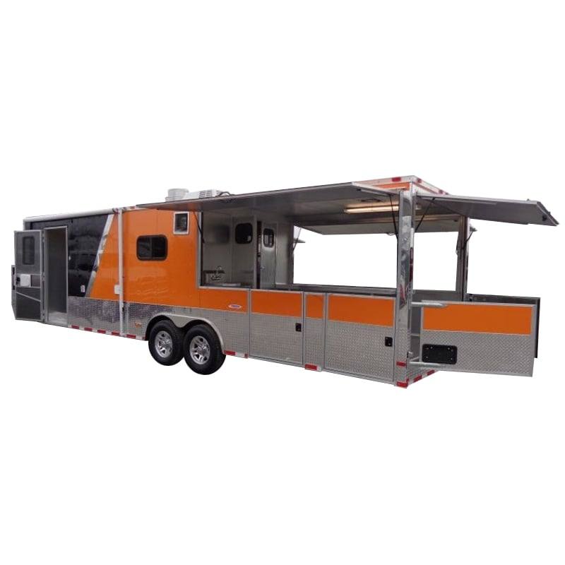 884-8.5-x-30-concession-bbq-food-trailer-black-and-orange-catering-1.jpg 8.5' x 30' Concession BBQ Food Trailer Black and Orange Catering