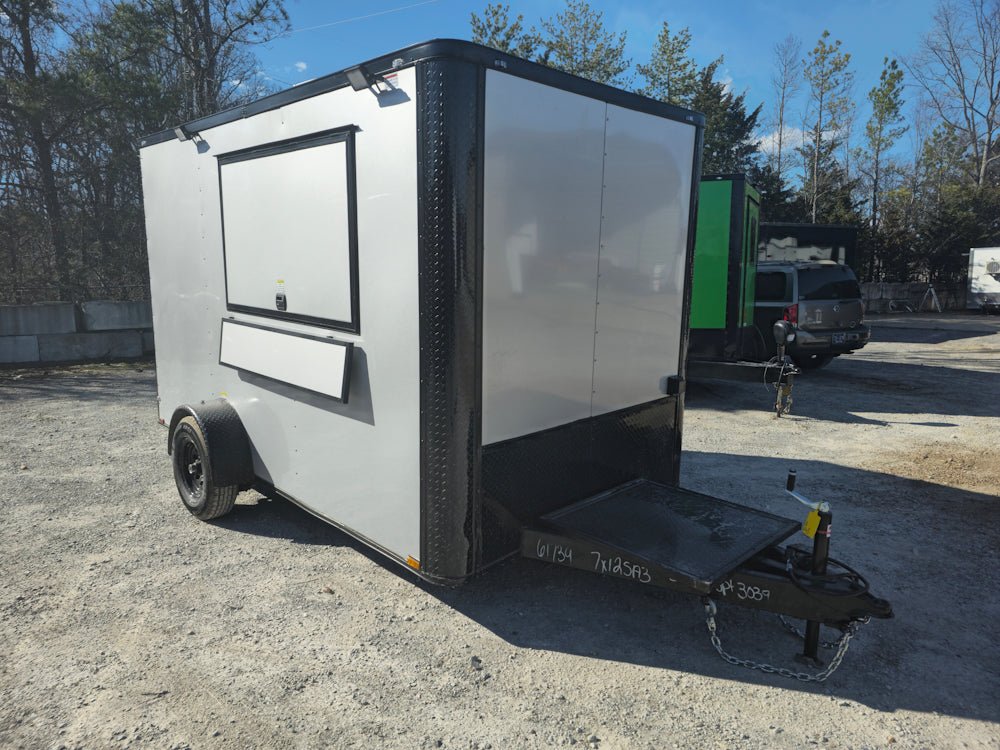 7' X 12' Silver Flat Front Custom Concession Trailer Food Event Catering