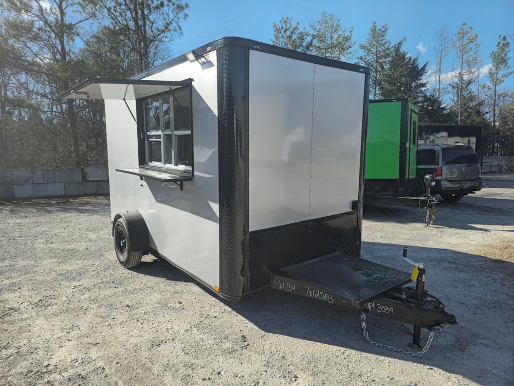 7' X 12' Silver Flat Front Custom Concession Trailer Food Event Catering