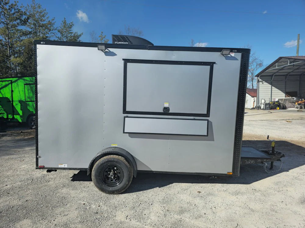 7' X 12' Silver Flat Front Custom Concession Trailer Food Event Catering