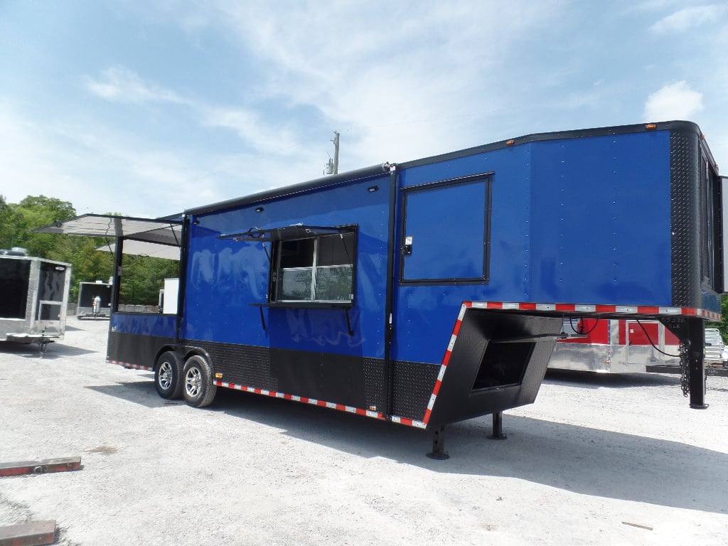 8.5' x 30' Goose-neck Cobalt Blue BBQ Food Concession Trailer