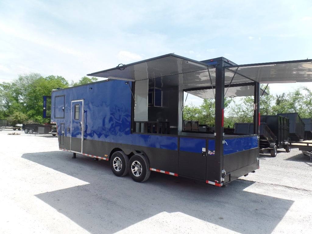 8.5' x 30' Goose-neck Cobalt Blue BBQ Food Concession Trailer