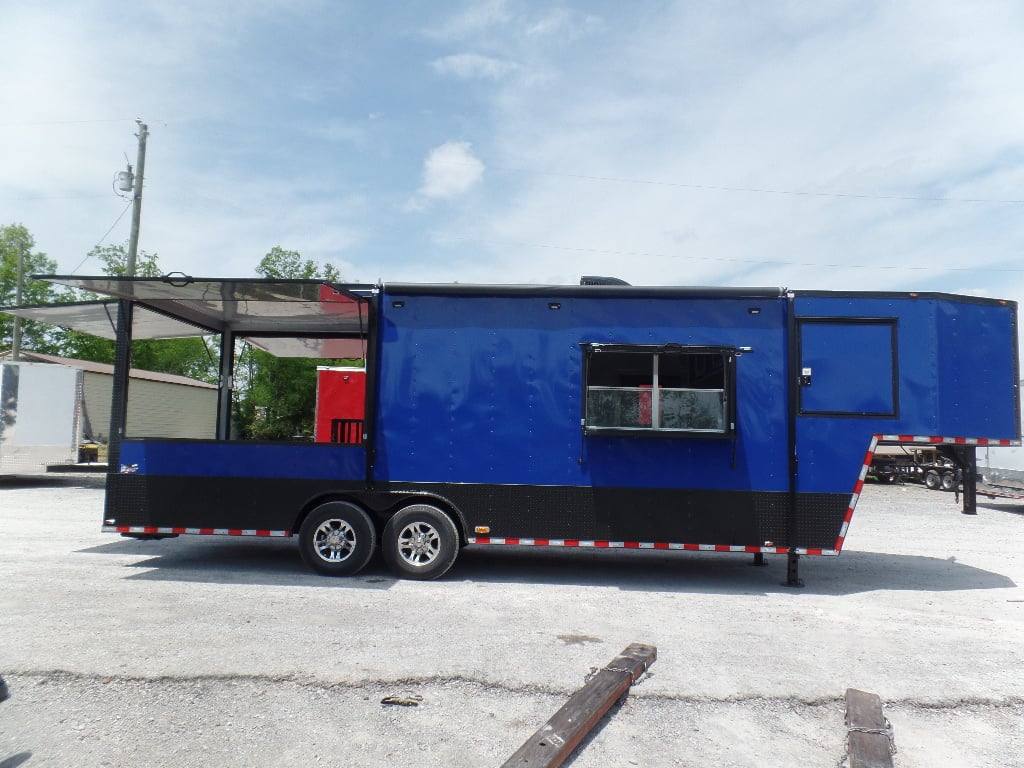 8.5' x 30' Goose-neck Cobalt Blue BBQ Food Concession Trailer