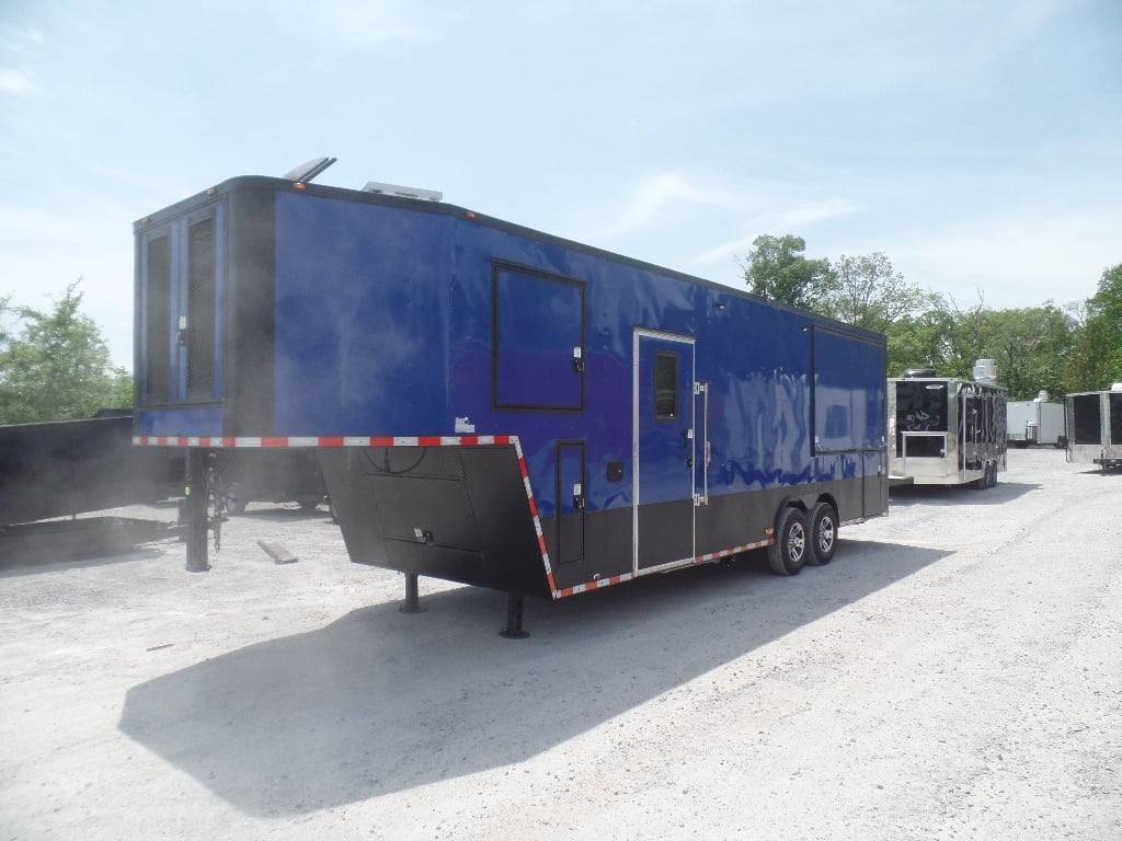 8.5' x 30' Goose-neck Cobalt Blue BBQ Food Concession Trailer