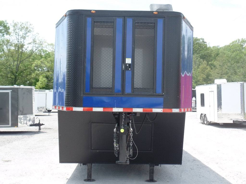 8.5' x 30' Goose-neck Cobalt Blue BBQ Food Concession Trailer