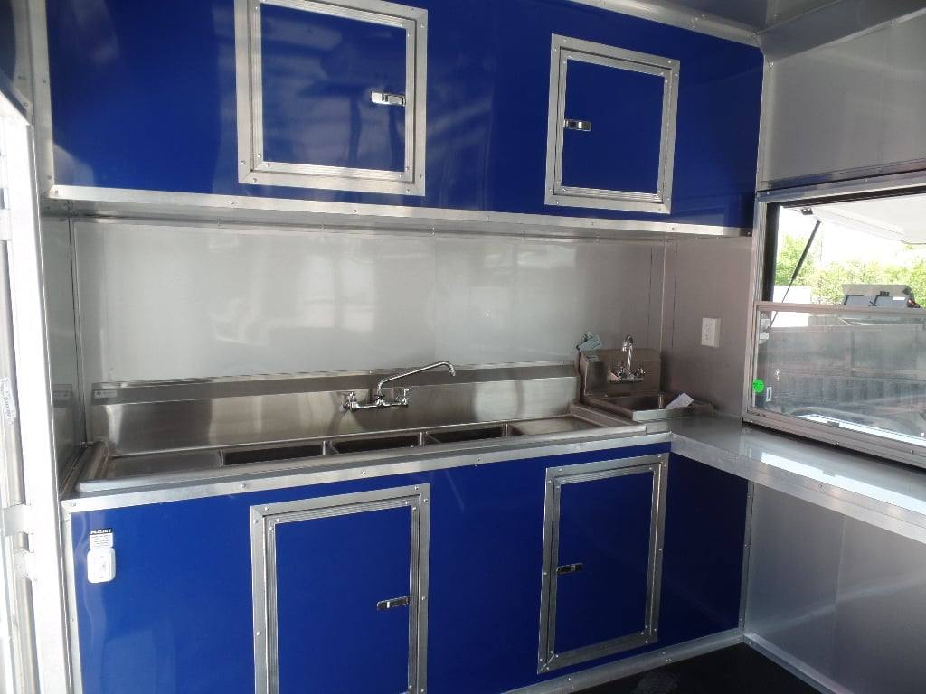 8.5' x 30' Goose-neck Cobalt Blue BBQ Food Concession Trailer