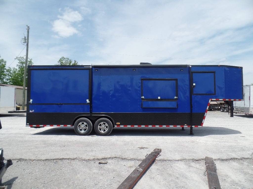 8.5' x 30' Goose-neck Cobalt Blue BBQ Food Concession Trailer