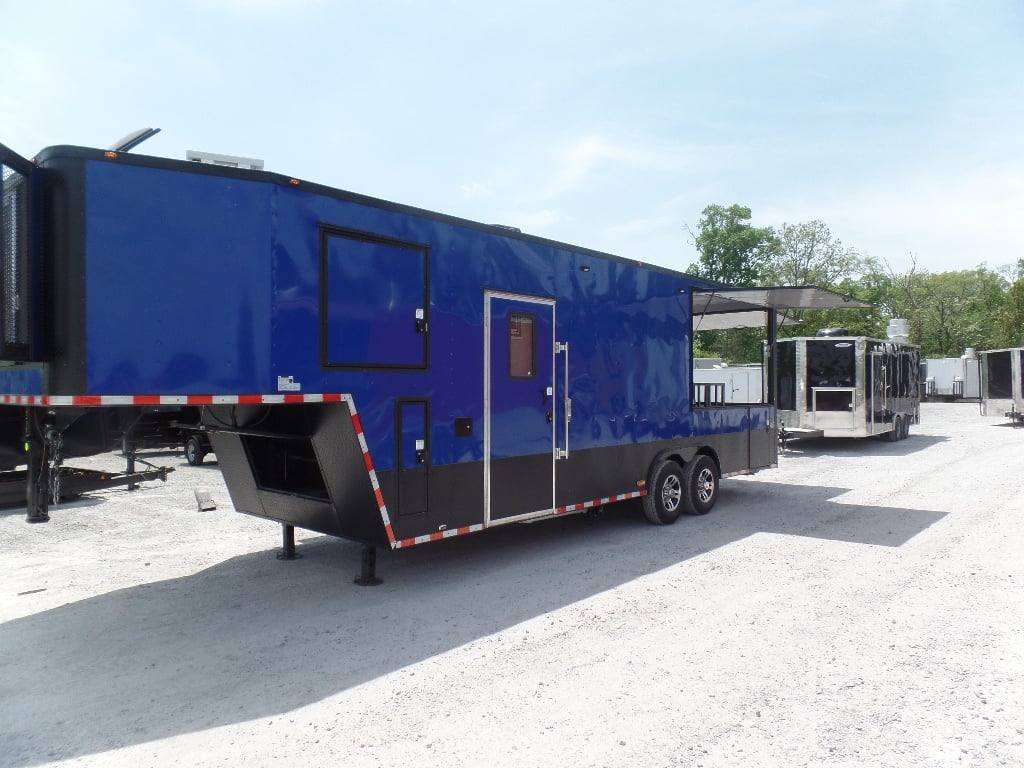 8.5' x 30' Goose-neck Cobalt Blue BBQ Food Concession Trailer