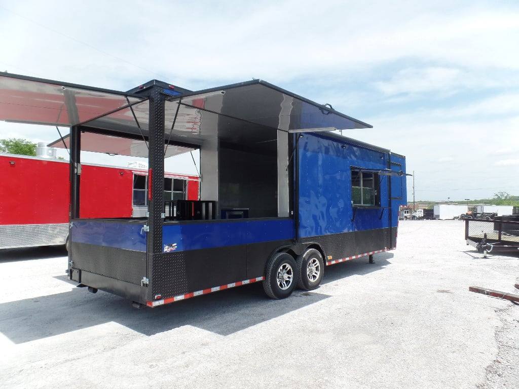8.5' x 30' Goose-neck Cobalt Blue BBQ Food Concession Trailer
