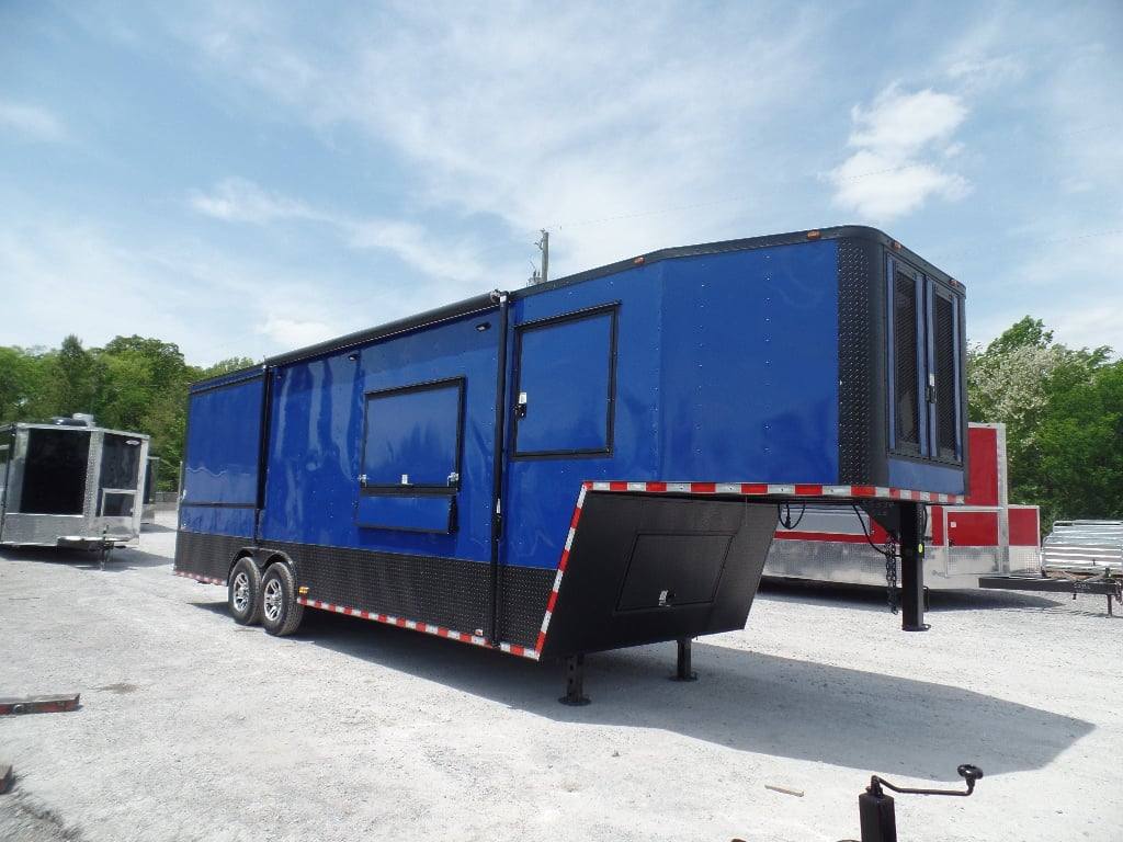 8.5' x 30' Goose-neck Cobalt Blue BBQ Food Concession Trailer