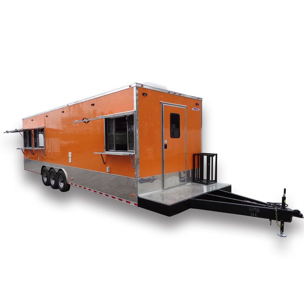 915-8.5-x-30-orange-flat-nose-concession-food-trailer-1.jpg 8.5' x 30' Orange Flat Nose Concession Food Trailer