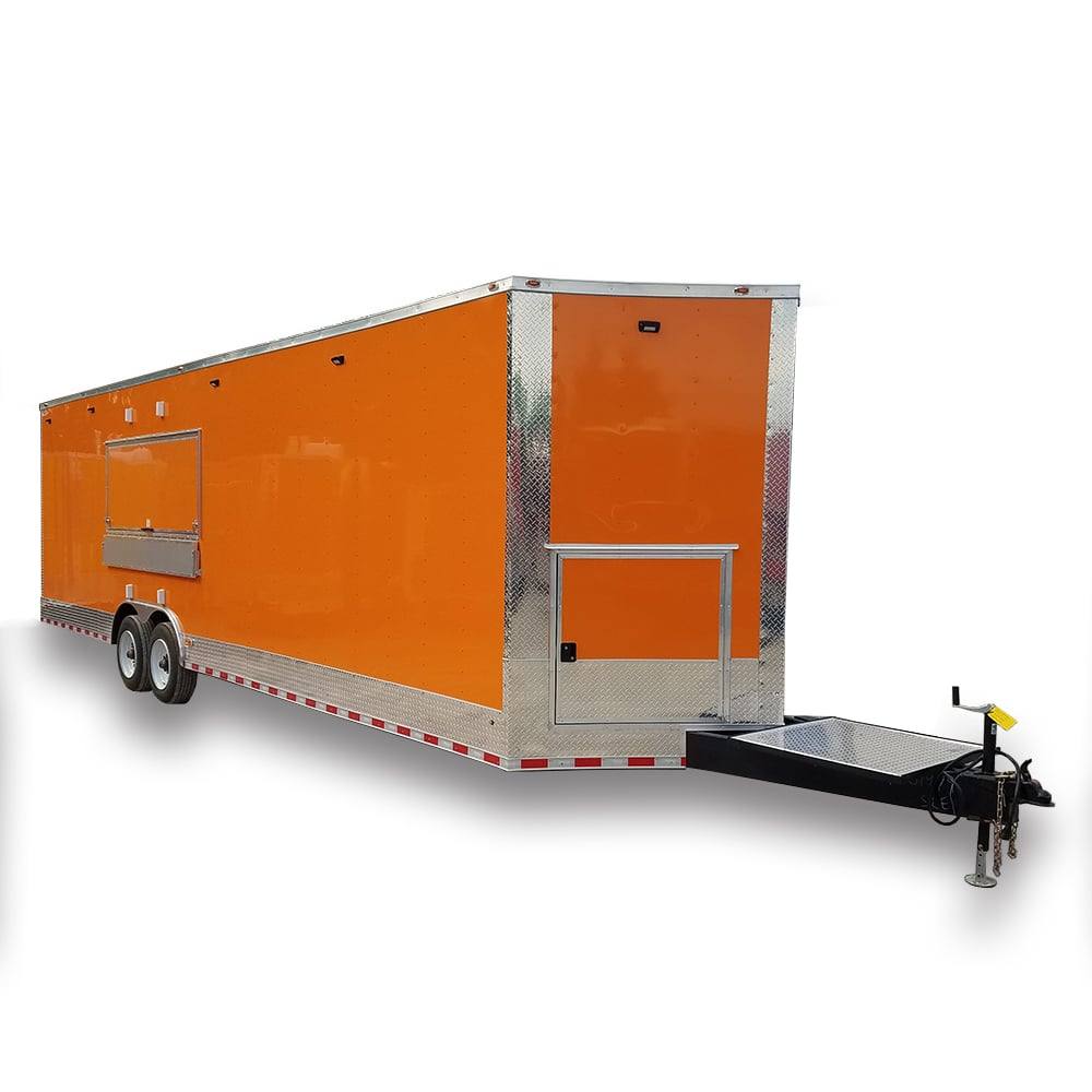 917-8.5-x-30-orange-v-nose-concession-food-event-trailer-1.jpg 8.5' x 30' Orange V-Nose Concession Food Event Trailer