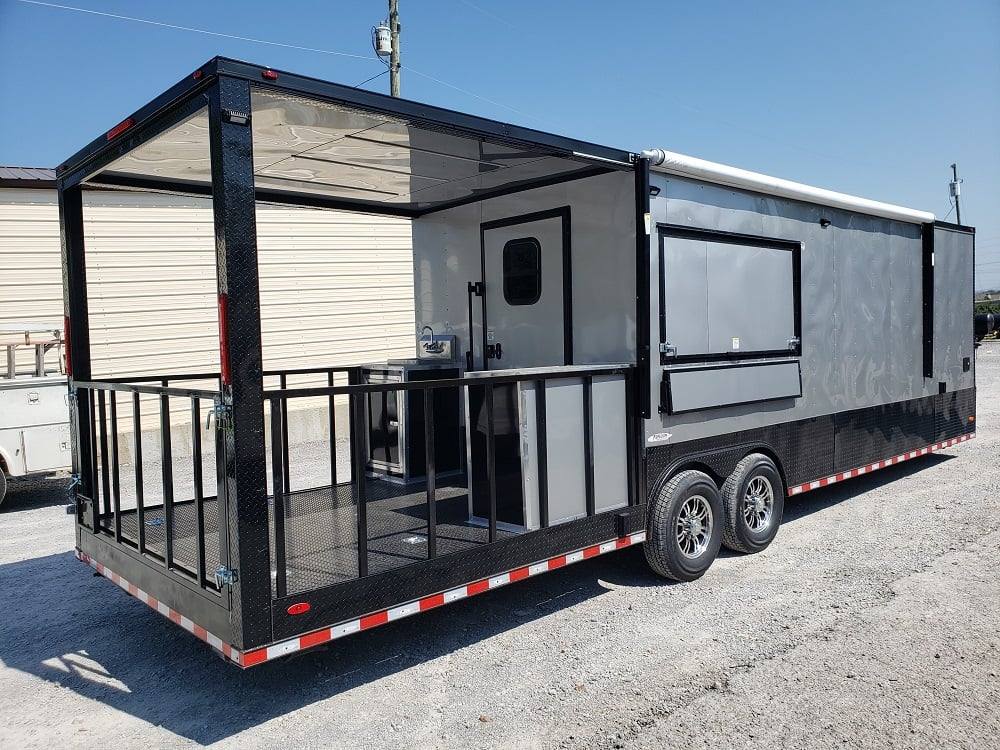 919-8.5-x-30-silver-frost-bbq-concession-food-event-trailer-1.jpg 8.5' X 30' Silver Frost BBQ Concession Food Event Trailer