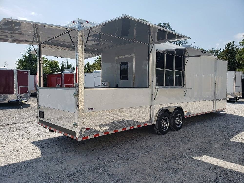 922-8.5-x-30-white-bbq-porch-concession-food-trailer-1.jpg 8.5' x 30' White BBQ Porch Concession Food Trailer