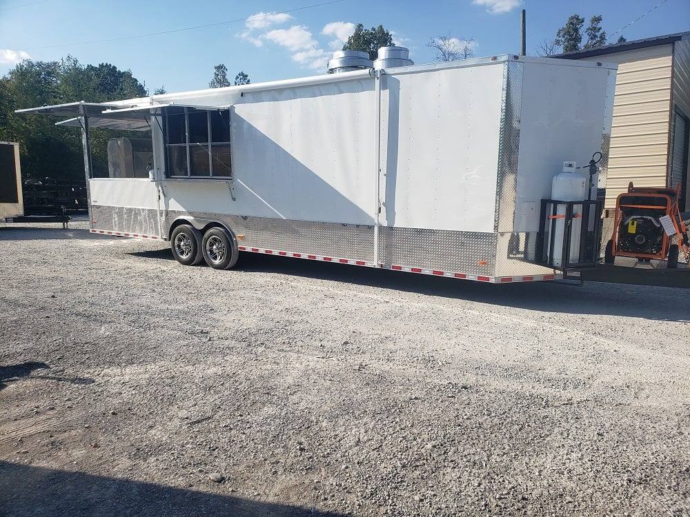 8.5' x 30' White BBQ Porch Concession Food Trailer with Appliances