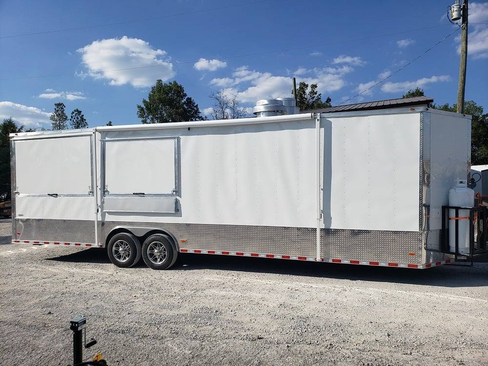 8.5' x 30' White BBQ Porch Concession Food Trailer with Appliances