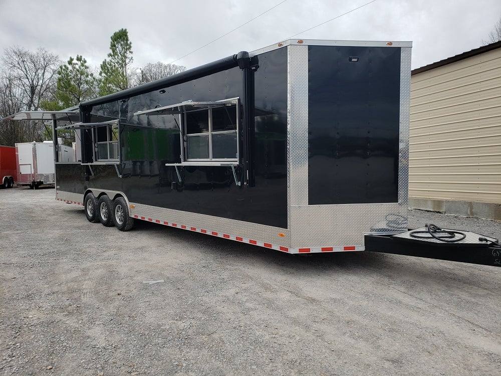 8.5' x 32' Black BBQ Porch Concession Food Trailer with Restroom