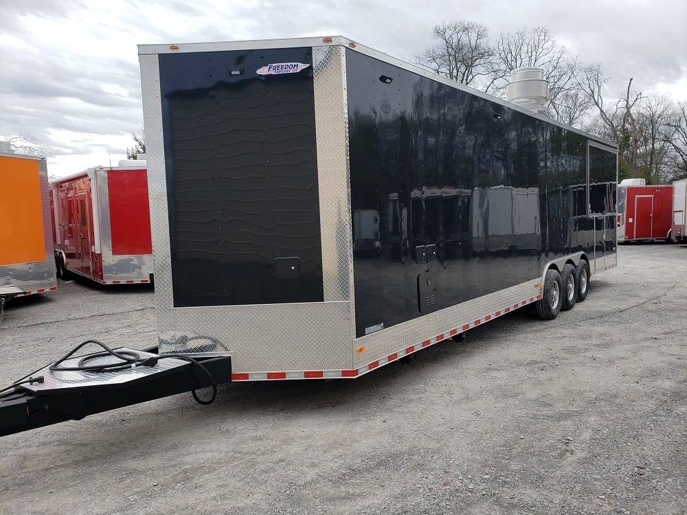 8.5' x 32' Black BBQ Porch Concession Food Trailer with Restroom