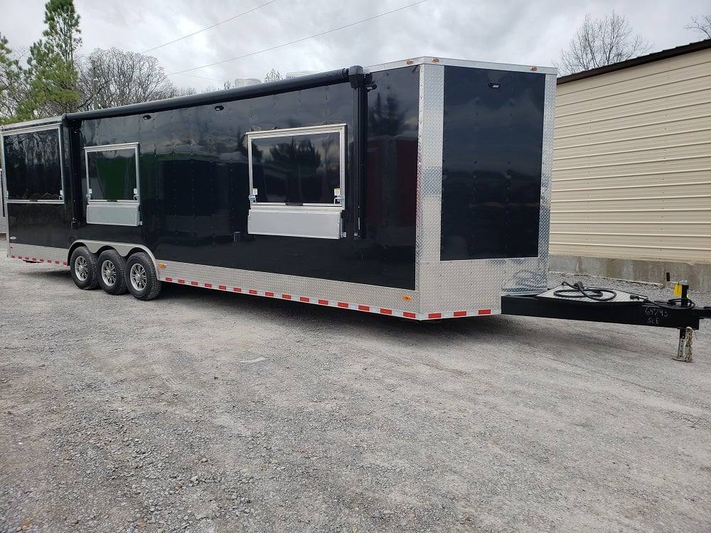 8.5' x 32' Black BBQ Porch Concession Food Trailer with Restroom