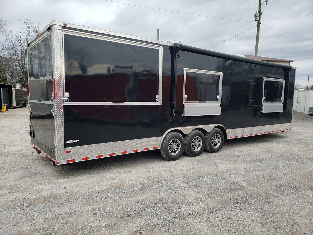 8.5' x 32' Black BBQ Porch Concession Food Trailer with Restroom
