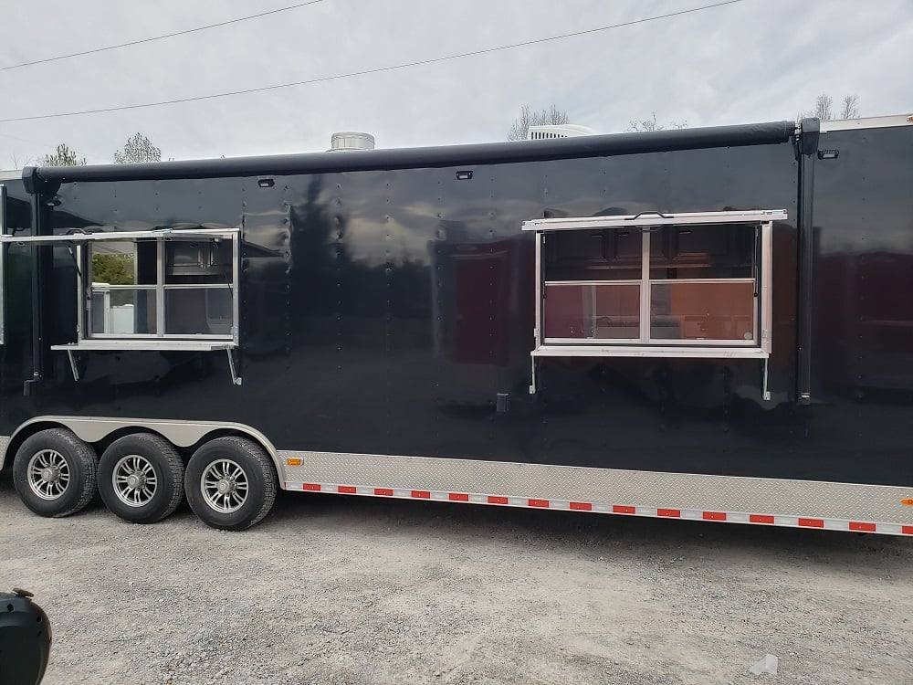 8.5' x 32' Black BBQ Porch Concession Food Trailer with Restroom