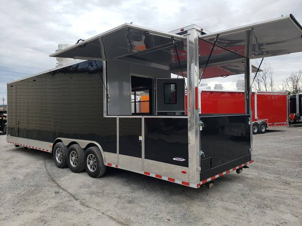 8.5' x 32' Black BBQ Porch Concession Food Trailer with Restroom