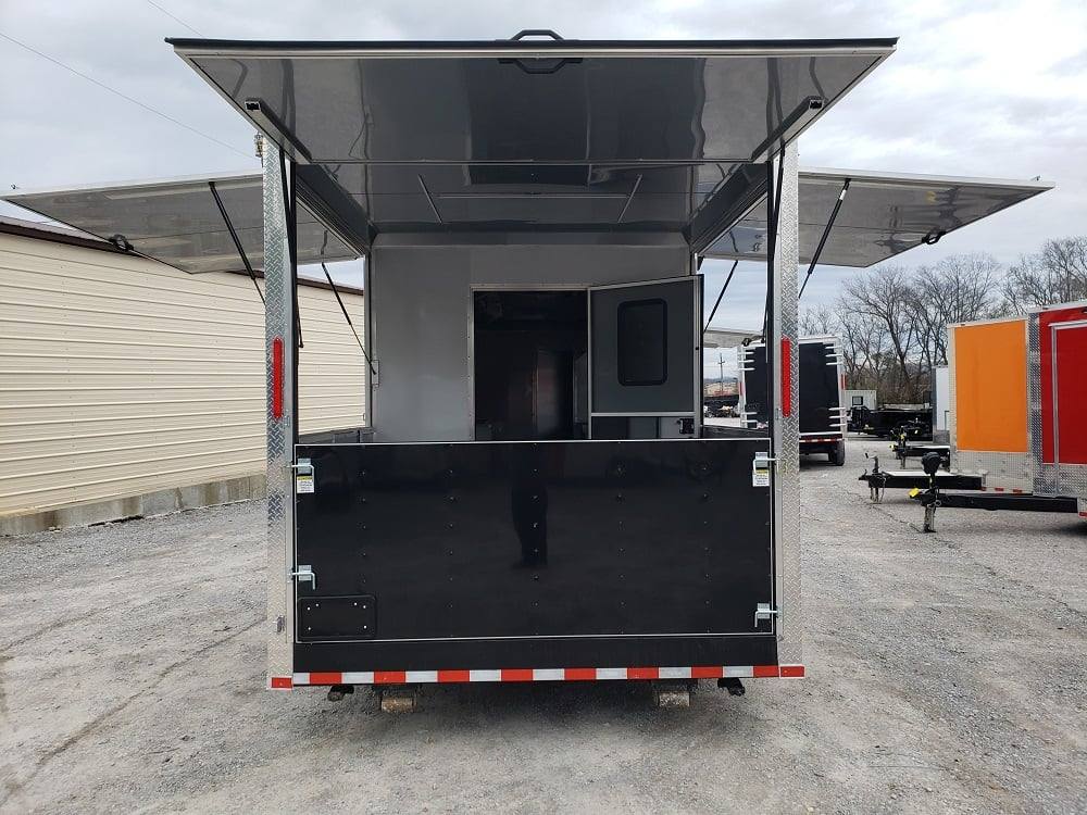 8.5' x 32' Black BBQ Porch Concession Food Trailer with Restroom