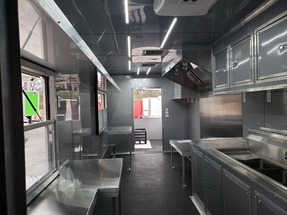 8.5' x 32' Black BBQ Porch Concession Food Trailer with Restroom