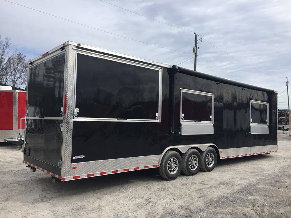 927-8.5-x-32-black-bbq-porch-concession-food-trailer-with-restroom-and-appliances-3.jpg 8.5' x 32' Black BBQ Porch Concession Food Trailer with Restroom and Appliances