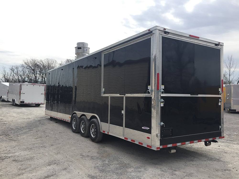 927-8.5-x-32-black-bbq-porch-concession-food-trailer-with-restroom-and-appliances-9.jpg 8.5' x 32' Black BBQ Porch Concession Food Trailer with Restroom and Appliances